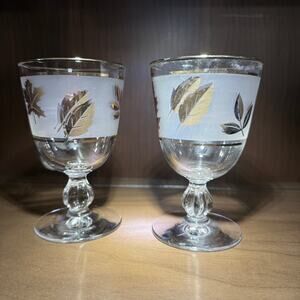 Vintage Libbey Golden Foliage Water Goblets pair MCM drinkware discontinued